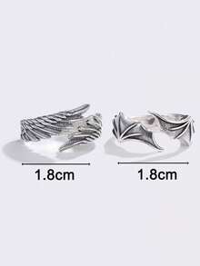 2pcs Set Vintage Zinc Alloy Wing Design Cuff Ring For Women Daily Life Party Jewelry Gift 11VD - 銀色 - 查看 3