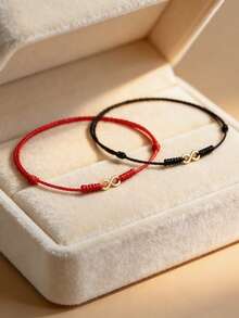 2条/套 幸运无限符号红黑编织绳情侣手链，生日或情人节礼物，送给丈夫、妻子、男友、女友 - 2Pcs/Set - 查看 1