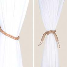 4-Piece Curtain Tiebacks With Twisted Hemp Rope - Decorative Handmade Holdbacks For Curtains Khaki - 4 - View 4