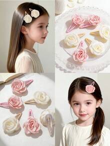 4件套女孩彩色布艺花朵发夹，可爱甜美风格，适合日常休闲佩戴 - 彩色 - 查看 4