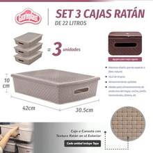 zxxGuateplast - Set de 3 Cestas Plass Rectangulares de 12 Litros Contenedores Plasticos para Organizar el ogar Organizadores para Close Escritos Oficina Caas de Plastico Color igecaja de oficina - Beis - Ver 4
