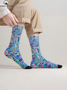 袜子 1 双装 3D 数码热转印 360 度印花中筒袜 - 彩色 - 查看 3