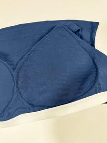 百搭U领蓝色性感极简露背吊带背心，修身透气休闲无袖上衣，带胸垫 - 藍色 - 查看 9