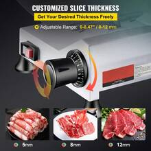Commercial Meat Slicer, 240W Electric Food Slicer, 10 Inch Carbon Steel Blade Electric Food Slicer, 350-400RPM Meat Slicer, 0 - 0.47 Inch Adjustable Thickness For Commercial And Home Use - Silver - View 4