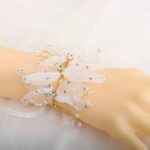 1pc Bridal Fashion Crystal Rhinestone Butterfly Wrist Corsage, Versatile & Elegant Accessory - White - View 1