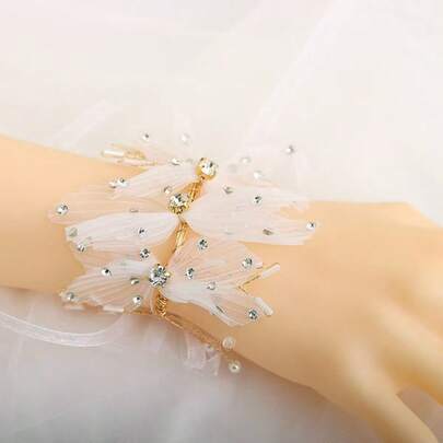 1pc Bridal Fashion Crystal Rhinestone Butterfly Wrist Corsage, Versatile & Elegant Accessory