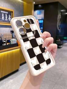 1个黑色网格白色爱心UV印刷防震手机壳，兼容三星/Galaxy/Infinix/Redmi/OPPO/VIVO/Realme安卓机型 - 白色 - 查看 3