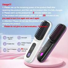 Portable Cordless Hair Straightener Brush, Mini Travel Hair Brush Straightener With Ceramic Coating, Anti-Scald Design, Rechargeable Hairbrush Straightener Brush For Women, Black/Pink/White - 粉色 - 查看 4