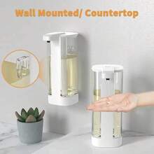 DONASIRA Dispensador de Sabonete Líquido Minimalista Branco, Sem Toque, com Sensor Elétrico Automático para Montagem na Parede, Ideal para Sabonete Líquido, Higienizador de Mãos | Acessório Moderno para Cozinha | Dispensador de Sabonete para Banheiro, 4 Configurações de Fluxo de Líquido Ajustáveis, Corpo à Prova d'Água IPX5, Reservatório Transparente de Grande Capacidade de 500ml, Adequado para Diversos Líquidos, Ideal para Cozinha, Banheiro, Presentes de Natal e Limpeza Doméstica - Multicolorido - Ver 3