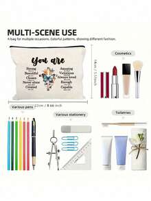 1pc Large Inspirational Christian Makeup Bag, Zippered Cosmetic Organizer, Perfect Gift For Women, Portable Zipper Makeup Storage Bag, Clutch Travel Toiletry Organizer Bag, Handbag, Girl'S Gift, Lightweight Foldable Storage Bag, Suitable For Personal Travel Cosmetics Storage, Travel Bag Toiletry Bag, Birthday, Travel Makeup Tools, Teacher'S Gift, Lover'S Gift, Birthday Gift, Travel Essentials, Dormitory Essentials, Meeting Daily Travel Needs - Multicolor - View 10