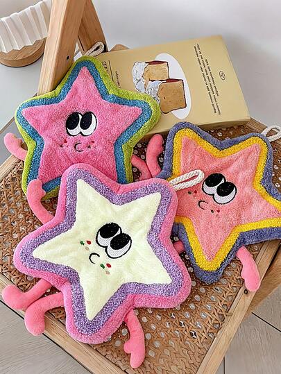 可爱星形图案手巾，现代风格面巾，柔软速干涤纶卡通图案厨房巾，吸水性强，带挂环，速干浴室手巾，适用于浴室和厨房，多用途，速干，健身瑜伽巾，运动巾，游泳巾，礼品，洗手杯垫，款式随机发货。