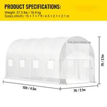 15x7x7ft & 20x10x7ft Walk-In Tunnel Greenhouse, Portable Plant Hot House With Galvanized Steel Hoops, Top Beam, Diagonal Poles, Zippered Door & Roll-Up Windows, White - 15 x 7 x 7 英尺 - 查看 7