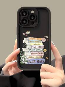 Fashionable, Popular, Personalized, Inspirational Floral Stacked Books Pattern Design Theme Luxury Shockproof Aesthetic Cute Phone Case, Soft-Touch Ultimate Grip, Waterproof & Durable, Dirt-Resistant, Bumper Cover With Camera Protection, Compatible With IPhone Series, And Compatible With For Galaxy - Black - View 2
