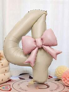 2pcs 40-Inch Ivory Number Balloons & 21-Inch Pink Bow Foil Balloons, Suitable For Wedding, Birthday, Anniversary, Graduation, Mother's Day Decoration, Indoor Room Decor - Cream - View 9