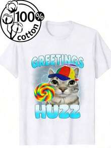 Men's T-Shirt Funny Greetings Huzz T-Shirt, Humor Cat Alpha Shirt, Short Sleeve Tee For Men Women, Top Shirt Gift For Boyfriend HusbandMen's Casual Short Sleeve T-Shirt – Basic Summer Tee For Men (S-XXXL) , Vintage, Shirts, Graphic Tees, , Funny T Shirts, Graphic Tees, Western, White Graphic Tees OWBN - 白色 - 查看 5