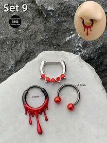 Bộ 3 chiếc khuyên mũi Gothic 16G hình đầu lâu, khuyên mũi hình dơi, khuyên mũi hình trái tim, khuyên môi bằng thép không gỉ, khuyên mũi hình trái tim màu đỏ đen, khuyên mũi hình móng ngựa, khuyên mũi hình bàn cờ đen trắng, khuyên mũi dạng vòng có khớp nối, khuyên tai sụn, khuyên tai vành tai, khuyên tai sụn tai, khuyên mũi dạng vòng, khuyên mũi dạng dây chuyền cho nam nữ, quà tặng 10mm, trang sức dự tiệc, hẹn hò, Giáng sinh, Halloween, đeo hàng ngày. - màu đen - Xem 11