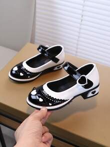 1双女童软底时尚百搭防滑休闲皮鞋，适合幼儿/小童/大童日常穿着及上学穿着 - 黑色 - 查看 3