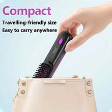Portable Cordless Hair Straightener Brush, Mini Travel Hair Brush Straightener With Ceramic Coating, Anti-Scald Design, Rechargeable Hairbrush Straightener Brush For Women, Black/Pink/White - 白色 - 查看 9