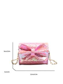 Mini Bowknot Rhombus Chain Crossbody Bag, Silver & Pink, Women's Spring/Summer 2026 New Lipstick/Coin Purse/Earphone Pouch - Pink - View 11