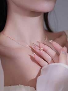 1pc S925 Sterling Silver Minimalist Romantic Heart Necklace, Women's Petite Sweet Elegant Cubic Zirconia Inlaid Heart-Shaped Clavicle Chain Necklace, Exquisite Gift - Love - View 8