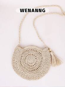 Tassel Decor Straw Bag, Eye-Catching Beach Bag Summer - Beige - View 9