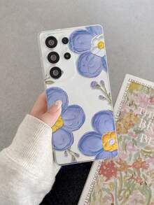 1pc Creative Fashionable Graffiti Purple Flower Pattern High Transparency Phone Case, Anti-Fall Anti-Scratch Anti-Fingerprint Clear TPU Soft Shell, Camera Lens Protection Compatible With Samsung, Nothing, Pixel, INFINIX, Redmi - Multicolor - View 8