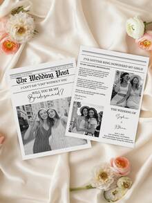 Personalized Bridesmaid Proposal Newspaper,Customize Photo And Text,Flower Girl Proposal, Maid Of Honor Proposal, Bridesmaid Proposal Flower Wrap - Multicolor - View 2