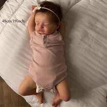 Cloth Body Vinyl Limbs 48 CM 19inch Asleep Reborn Baby Doll Toy For Girl Lifelike Collectable Humanoid Babies Doll With Pink Clothes Cute Kids Birthday Gift - 睡娃娃 - 查看 2