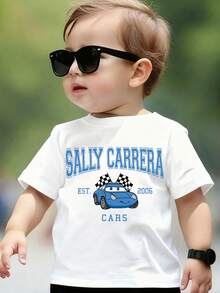 Disney White Background Cars Sally Carrera Print Kids' Short Sleeve T-Shirt - Playful And Cute Racing Style Top - trắng - Xem 2