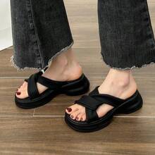 Sandalias de plataforma con tacón de cuña para mujer Sandalias de plataforma de verano para mujer - Novedad Sandalias para exterior con suela blanda, transpirables y antideslizantes. Suela gruesa con detalles trenzados para un sofisticado estilo playero francés. El diseño en negro combina a la perfección con vestidos. - Negro - Ver 8