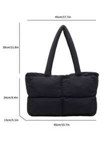 新款女士简约大容量棉质单肩包，单肩手提包 - 黑色 - 查看 8