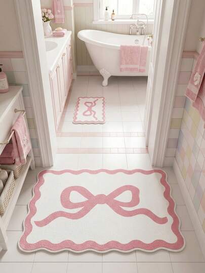 1pc Faux Wool Rug, Bowknot Christmas Decor Rug, Autumn/Winter Faux Wool Rug, Small Rug, Living Room Rug, Entryway Rug, Bedroom Rug, Bedside Rug, Bathroom Rug, Decorative Rug