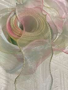 1pc 3 Yards Iridescent Ombre Organza Ribbon, Wavy Edge Bowknot & Fish Tail Sash,Christmas - Multicolor - View 13