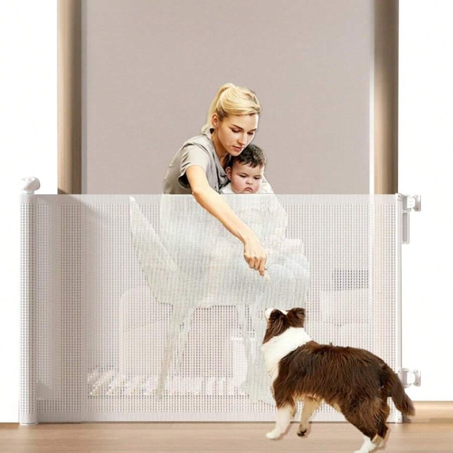 CYPuerta De  - 180 * 86CM Puerta para Perros RetráctilPuerta De  para Niños Adecuada a Escaleras Cocina Puerta Pasillo Puerta de  para Bebé Taladrado o Autoadhesivo - Blanco - Ver 1