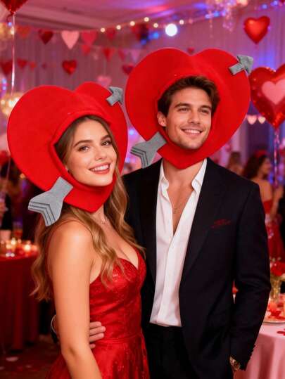 1件情人节派对表演拍照道具丘比特之箭心形帽，派对舞会趣味浪漫服装配饰