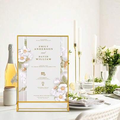 6pcs Acrylic Display Stand 6x8 Inch, Double-Sided Gold Photo Frame, Gold Vertical Table Number Card Holder Stand, Wedding Office Restaurant Party Table Card Menu Display Rack