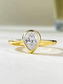 1 chiếc nhẫn hình giọt nước bằng bạc Sterling S925 đính đá Cubic Zirconia, tinh tế và độc đáo, thích hợp làm quà tặng trang sức cho phụ nữ tham dự các buổi dạ hội, họp mặt và tiệc tùng. - cài đặt bezel giọt nước - Xem 6