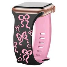 Dây đeo đồng hồ silicon khắc hình nơ nhiều màu sắc thời trang, tương thích với Apple Watch, phù hợp với các kích thước 38mm, 40mm, 41mm, 42mm, 44mm, 45mm, 49mm (S10 42mm), (S10 46mm (phiên bản nữ)), dây đeo đồng hồ kiểu Dopamine dễ thương, dây đeo đồng hồ thể thao silicon mềm mại, tương thích với Apple Series Ultra 2, S10, SE, 9, 8, 7, SE, 6, 5, 4, 3, 2, 1. Món quà lý tưởng cho Ngày Valentine, Sinh nhật, Ngày lễ. - Màu đen mờ + phấn phủ nóng - Xem 5