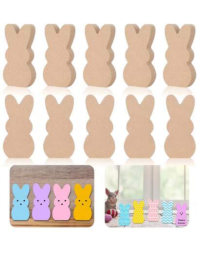 10pcs Unpainted Wooden Easter Bunny Shaped Blank Desk Decor, DIY Craft, Spring Home Decor Tiered Tray Accessories (Natural Wood Color)