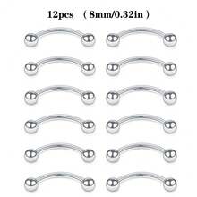 12件套16G不锈钢弯杆，适用于眉毛、耳软骨、耳垂、唇环、身体穿刺饰品，尺寸分别为8毫米、10毫米和12毫米。 - 彩色 - 查看 10