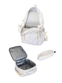 Women's Half-Shell Gauze Backpack Kit, Lightweight And High-Value, Simple, For Campus, Large Capacity, School Backpack, With Thermal Lunchbox. - White - View 4