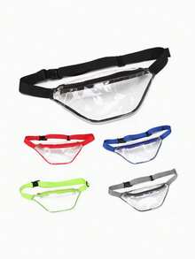 透明PVC腰包，透明体育场腰包，配有可调节肩带，可视化妆收纳包，轻便解放双手设计，多功能，可用作腰包、斜挎包和体育场包，非常适合携带手机、门票、音乐会、体育赛事和节日用品，适合音乐节爱好者、体育迷、旅行者、学生，是体育场馆活动、海滩旅行和日常通勤的理想之选。 - 彩色 - 查看 4