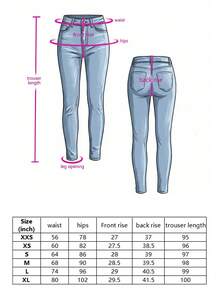 Y2K Streetwear High Waist Elastic Solid Color Fitted Cargo Jeans With Slant Pockets, Casual Versatile For Daily Wear Spring - Blue and White - View 11