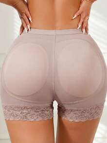 1Pc/2Pcs Women Sexy Butt Lifting Tummy Control Lace Trim Padded Shapewear Panty,Detachable Sponge Padding For Daily Wear - Bụi hồng - Xem 4