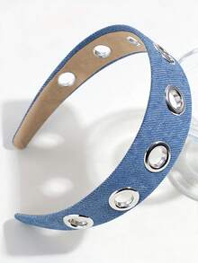 1件装 女孩时尚个性化牛仔镂空发箍，多功能发圈，适合日常、派对、学校等各种场合 - 彩色 - 查看 8