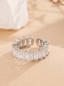 1pc Rectangular Fully Paved Crystal Ring, Fashionable Luxury Exquisite Niche Design Adjustable Women's Ring - Yellow Gold - View 2