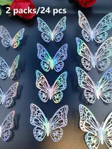 12片/套 3D镂空蝴蝶墙贴，蛋糕装饰贴纸，礼品装饰贴纸，家居客厅装饰，节日，生日，派对装饰，贴纸，墙贴，乙烯基贴纸，家居装饰，春季装饰，家居焕新，Rama装饰贴纸礼品，毕业学校装饰，学校惊喜，宿舍装饰，返校用品 - 彩色 - 查看 35