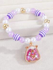 1Pc Girls Cat Capybara Unicorn Heart Shaped Charm Full-Fill Glitters Colorful Sequins Decor Beaded Bracelet Best Gift - Multicolor - View 15