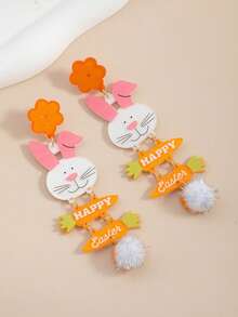 Bông tai dài hình thỏ và cà rốt hoạt hình dễ thương bằng acrylic chủ đề Lễ Phục Sinh, quà tặng ngày lễ. - Nhiều màu - Xem 4
