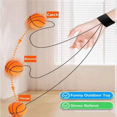 1pc Rubber Bouncy Ball With Wrist String For Hand-Eye Coordination Training, Wrist Strengthening, Outdoor Exercise And Fitness -Basketball/Baseball/Tennis/Football - Stretch Ball - Yoyo Ball - Leisure And Stress Relief Toys